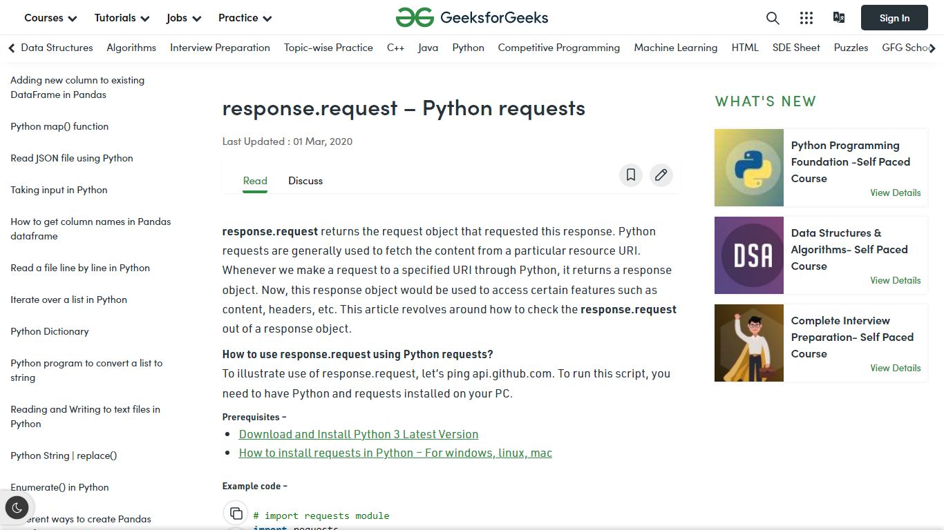 response.request - Python requests - GeeksforGeeks